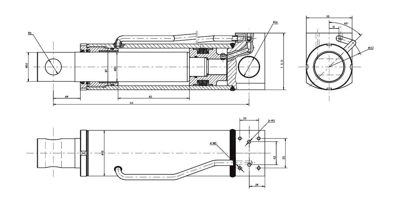 Behind cylinder for frame support