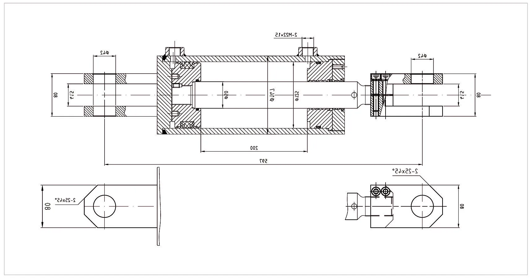 Forklift attachment hydraulic cylinder technical specification chart