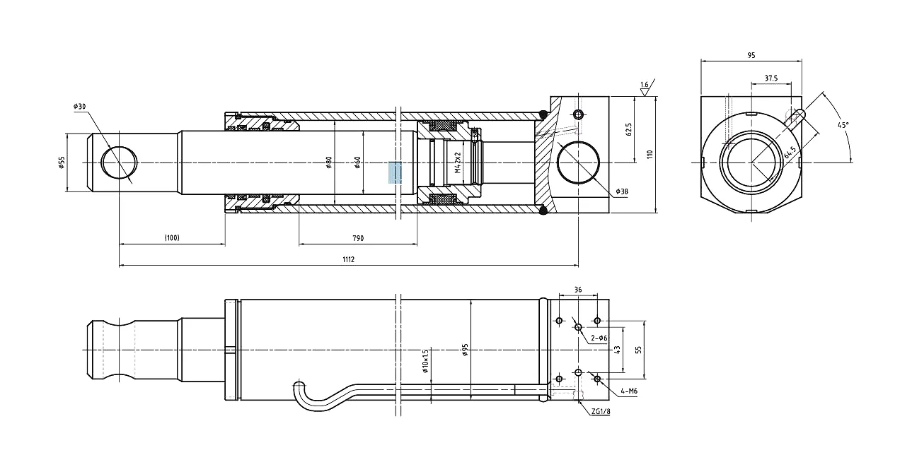 Truck Crane Front Outrigger Support Cylinder — Φ80×790mm, 18MPa 3 Front cylinder for frame support