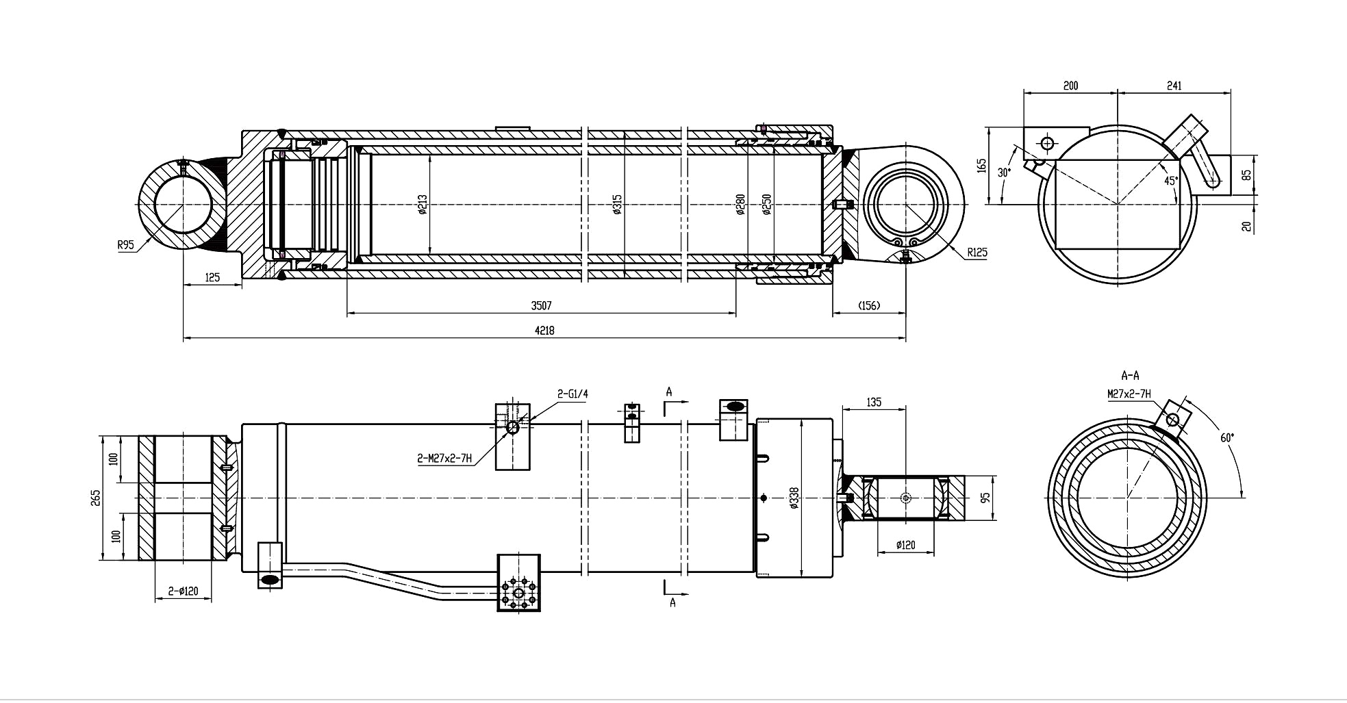 Main Boom Angle Cylinder Technical Specification Table